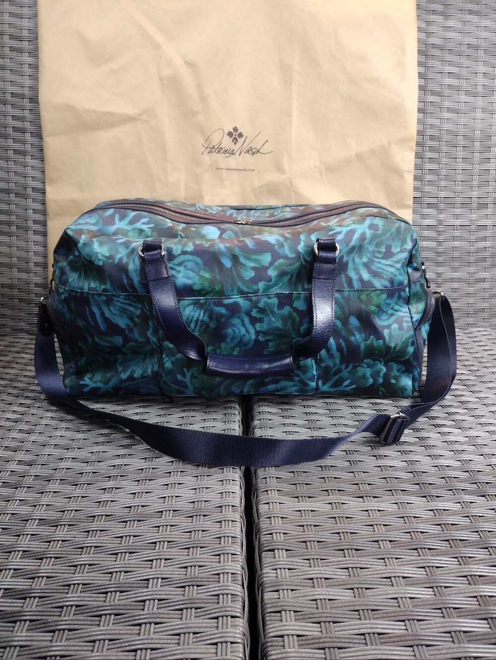 Patricia Nash Teal Blue Floral Travel Duffel